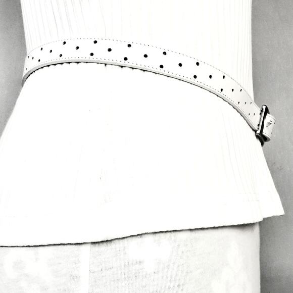 Talbots White Genuine Leather Belt XL Waist Decorative Punch Holes Throughout - Picture 4 of 11